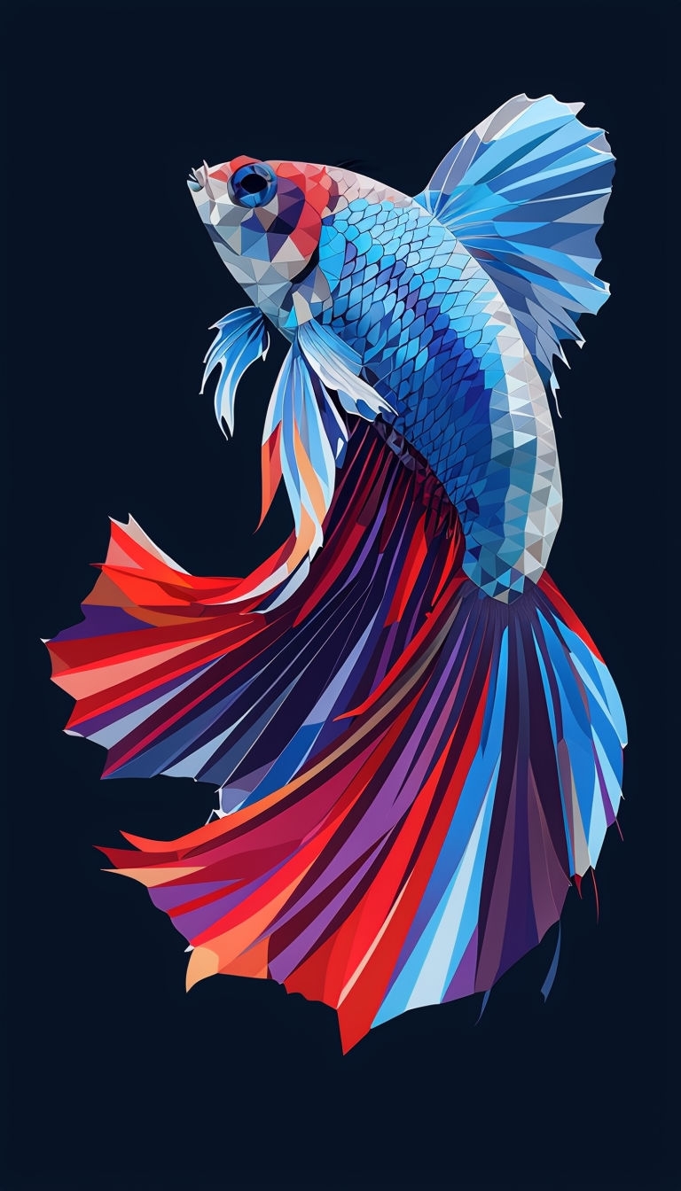 Vibrant Geometric Betta Fish Illustration on Navy Background Mobile Wallpaper