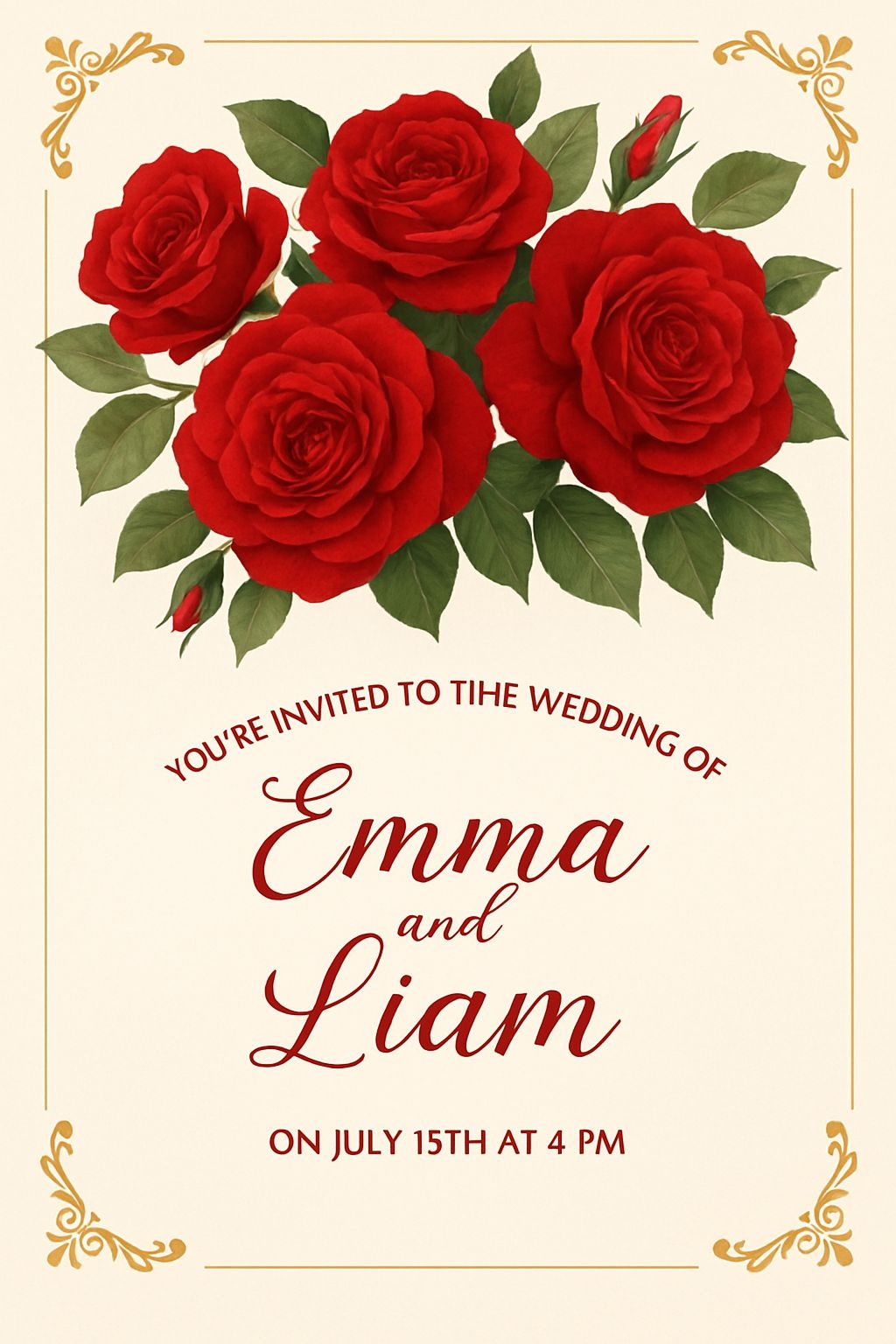 Elegant Wedding Invitation Card with Crimson Roses Design