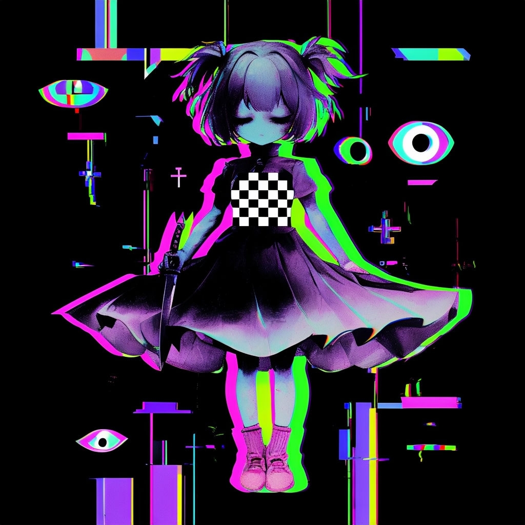 Anime-Inspired Glitch Character Artwork with Neon Colors Art