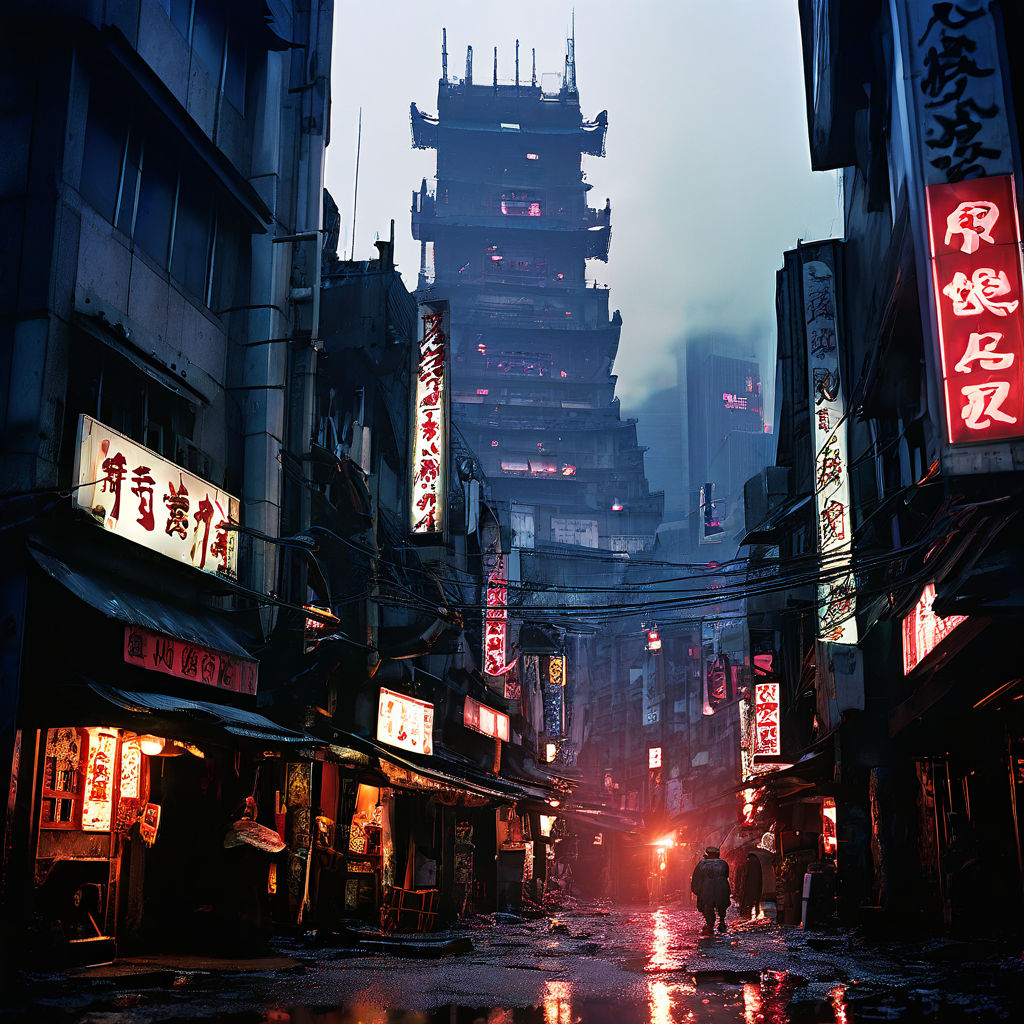 Neo-Tokyo's dystopian landscape features Takeshi's Castle to... by ...