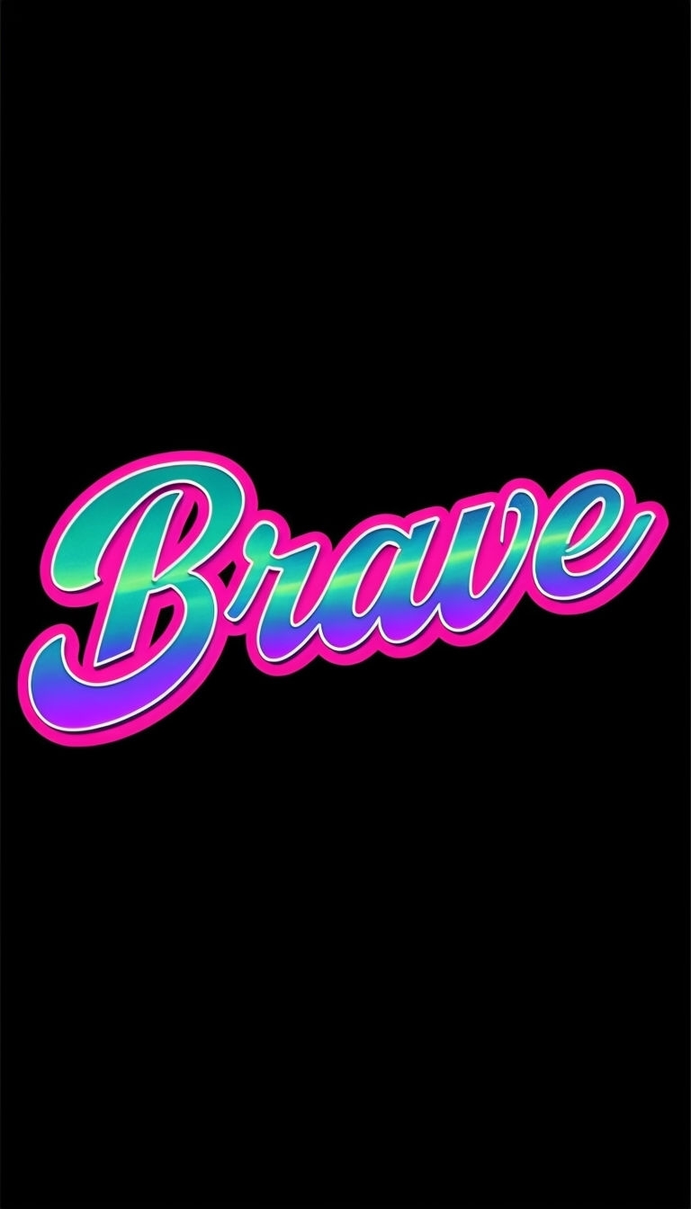 Vibrant Retro 'Brave' Neon Text Design on Black Phone Case Cover