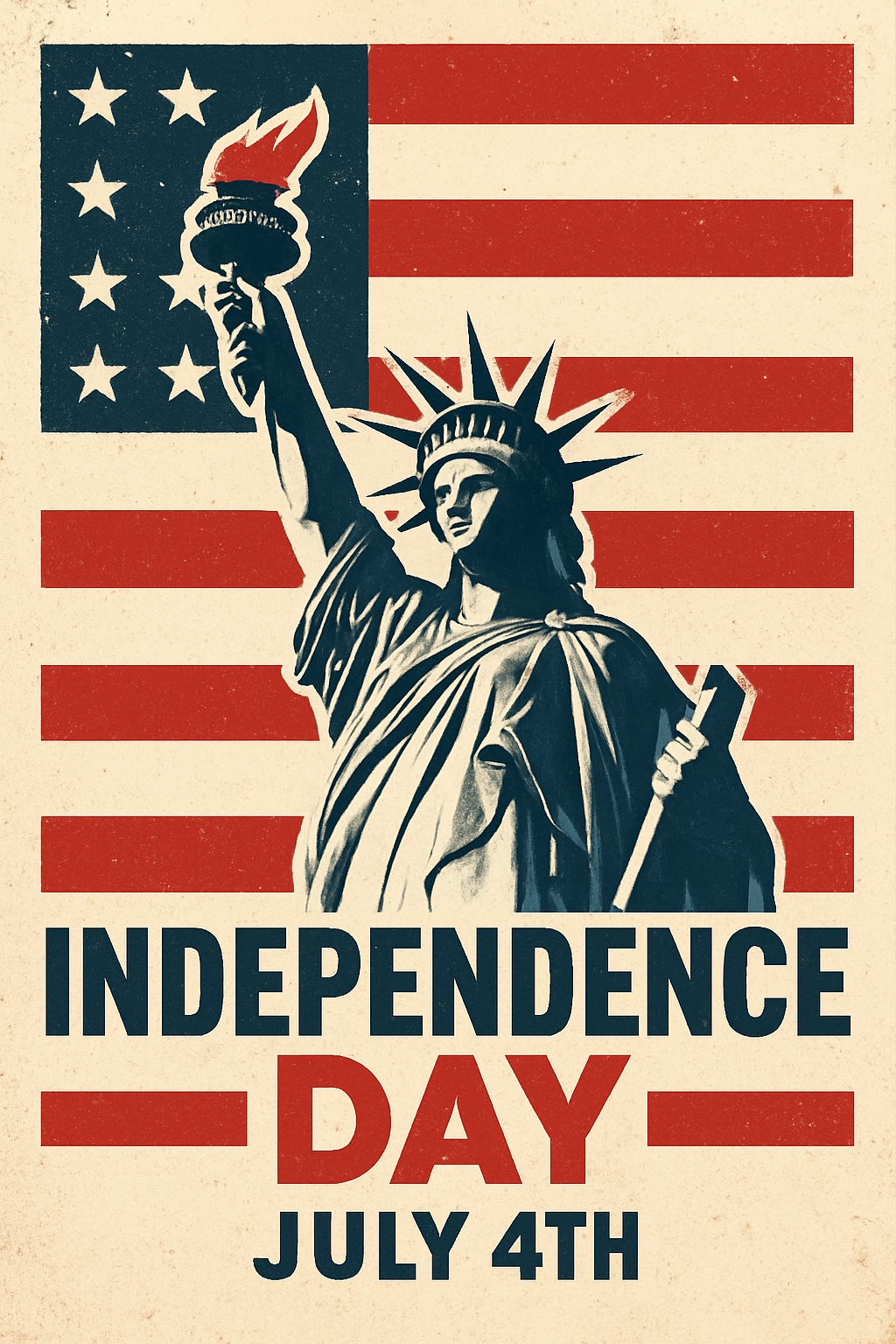Vintage Independence Day Celebration Poster Featuring Statue of Liberty