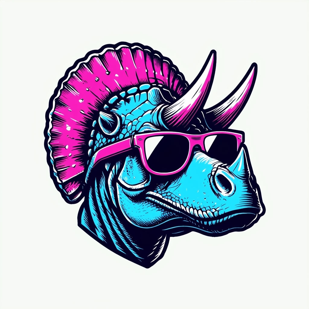 Cool Retro Triceratops Head with Sunglasses Comic Sticker