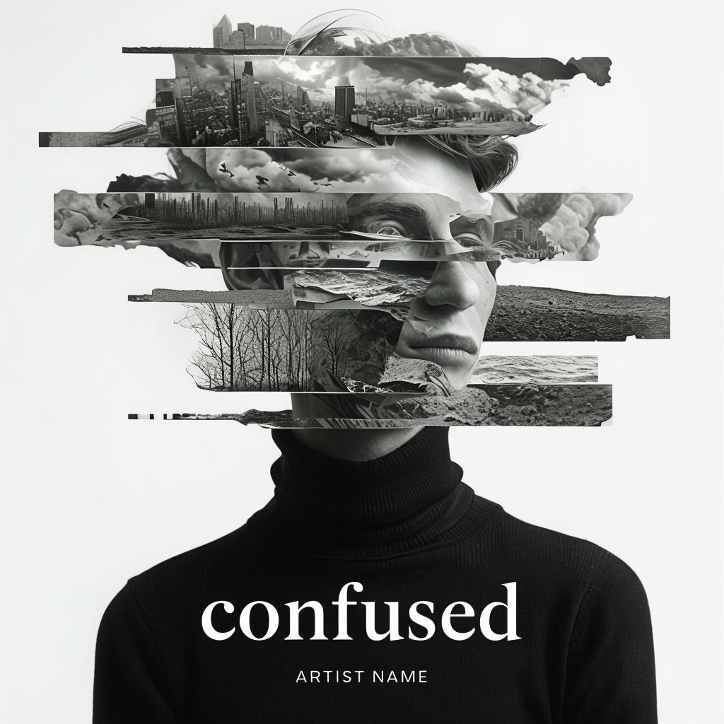 Monochromatic Surrealistic Portrait with Urban Landscape Sticker