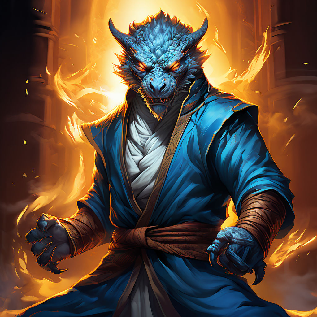 Blue Dragonborn monk by Brandon Rogers - Playground