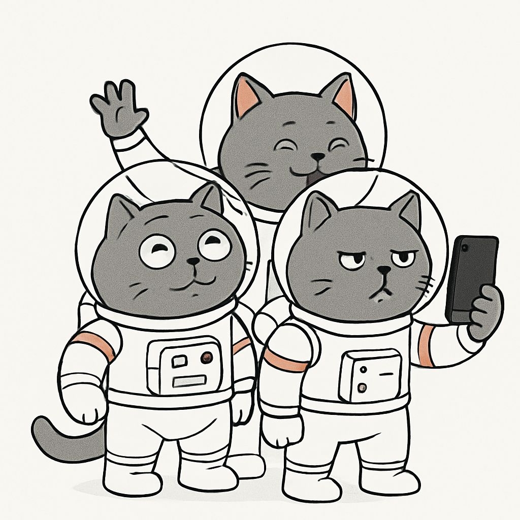 Whimsical Gray Cats in Astronaut Suits Cute Sticker