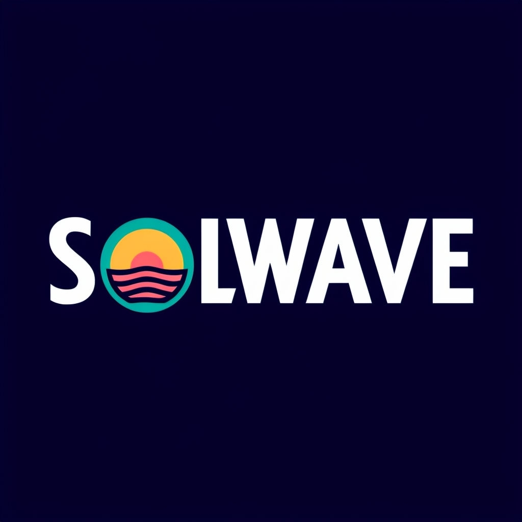 Modern Minimalist SOLWAVE Logo with Sunset and Waves Design