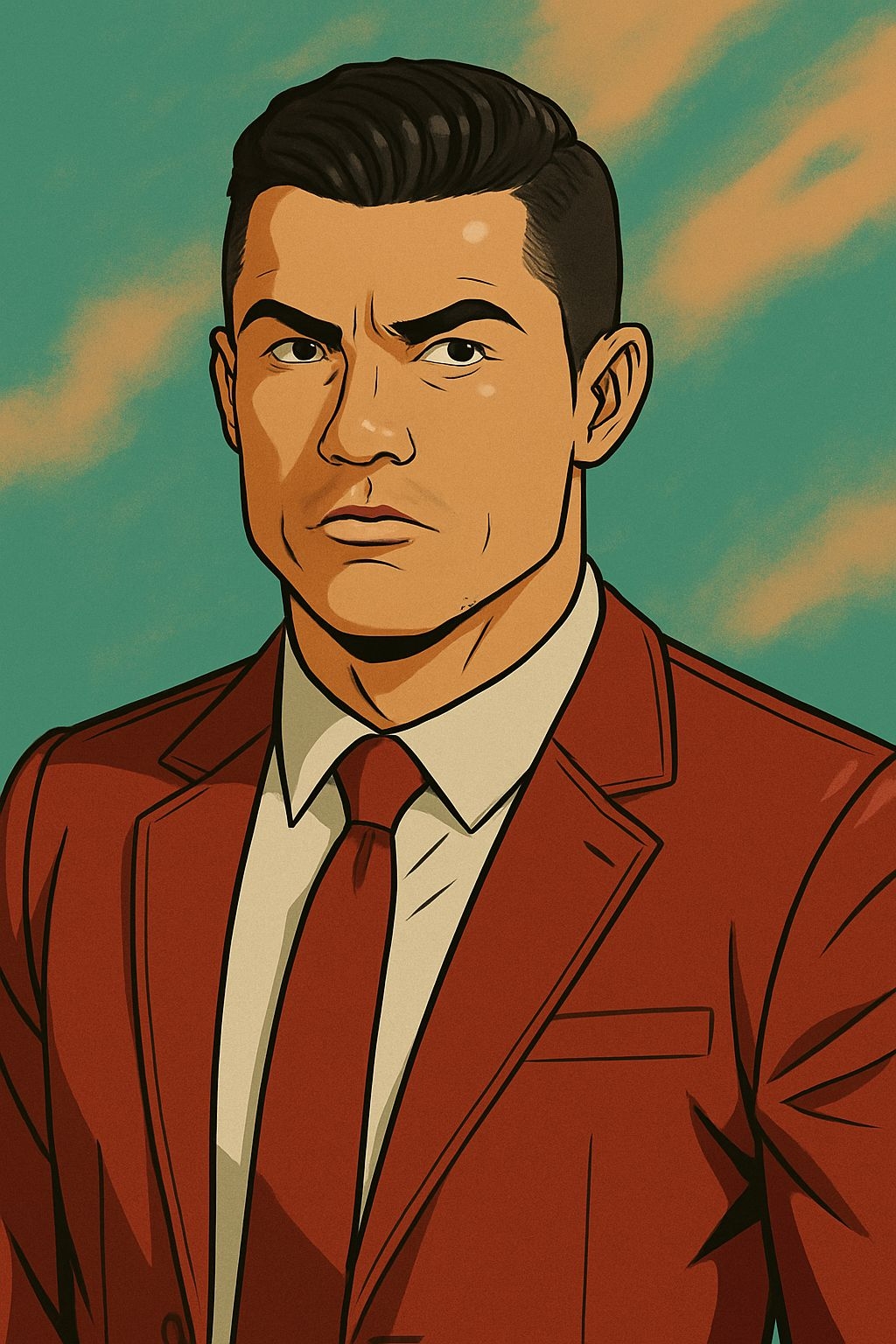 Rust-Colored Suit Jacket Man Illustration in Comic Style Art