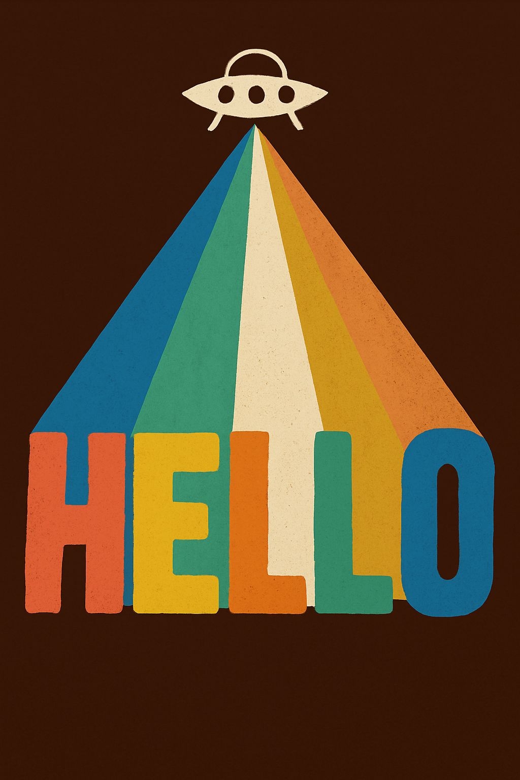Vibrant Retro Hello UFO Graphic Design Poster