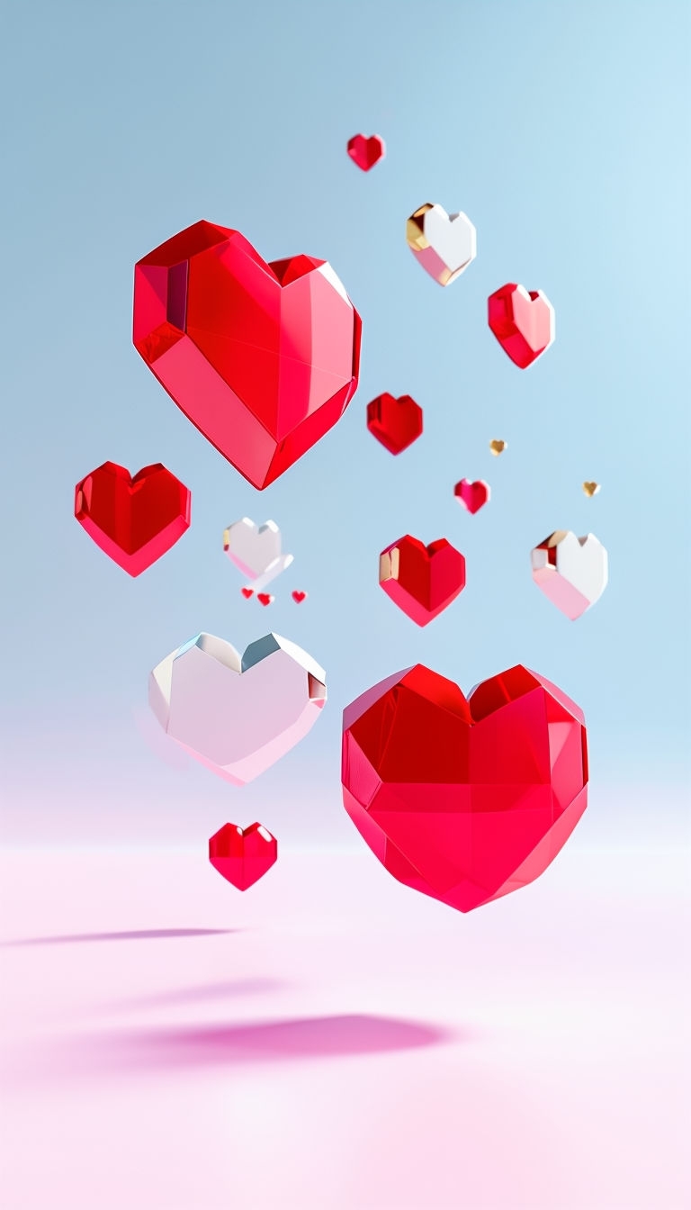 Minimalist Abstract Hearts in Soft Gradient Background Mobile Wallpaper