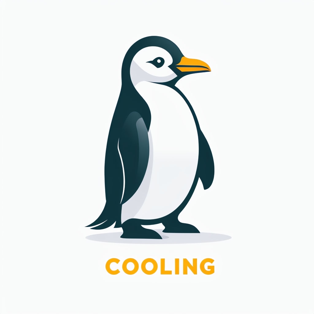 Friendly Minimalist Penguin Illustration with Cooling Text Art