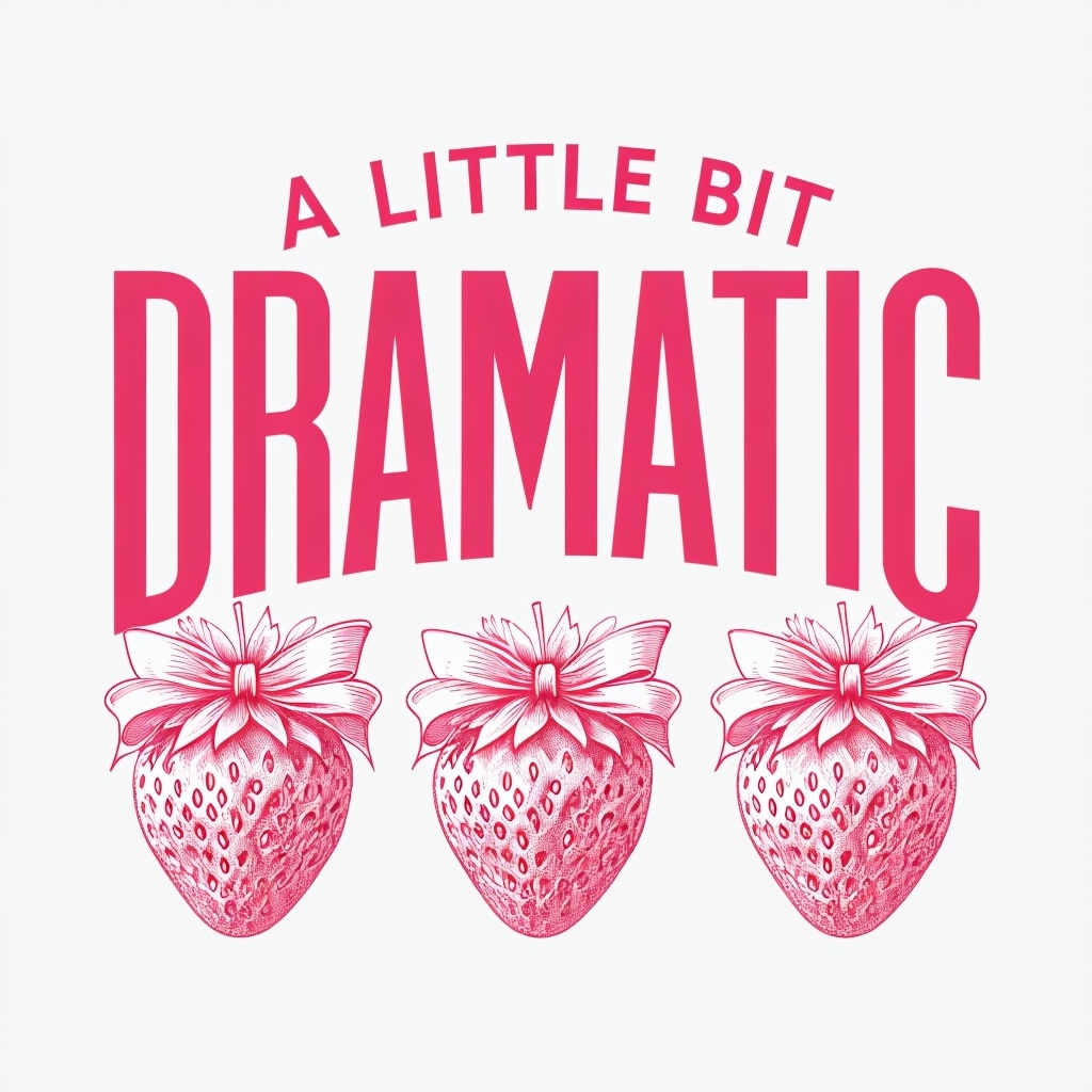 A Little Bit Dramatic with Playful Strawberry Design T-Shirt