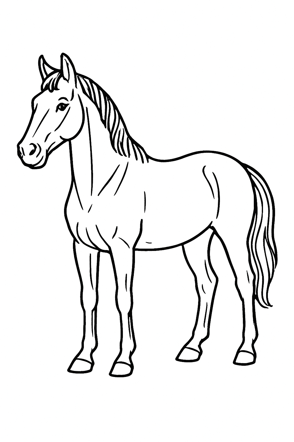 Minimalist Black and White Horse Line Drawing for Coloring Book Pages
