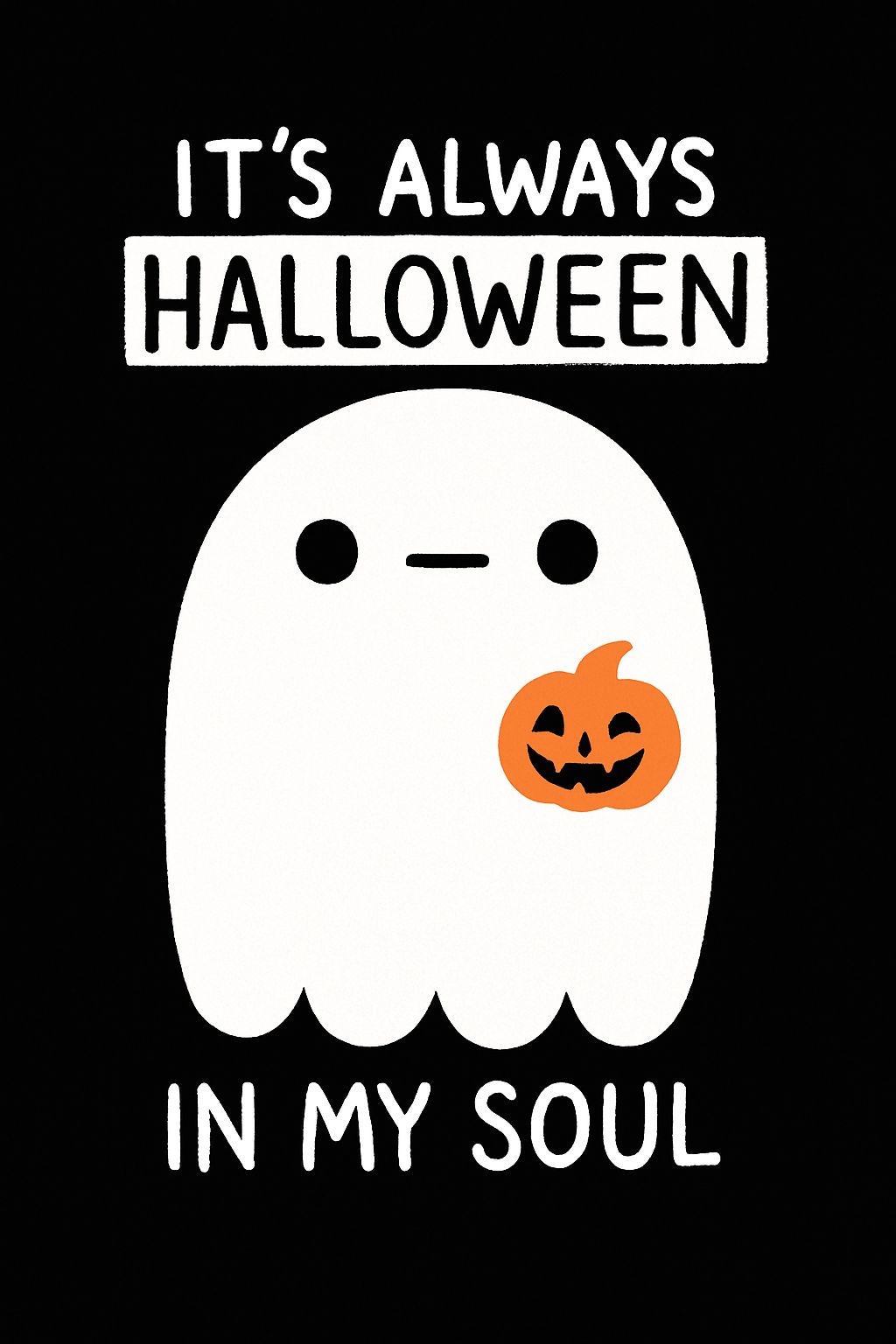 Cute Ghost with Pumpkin and Halloween Text Illustration Poster