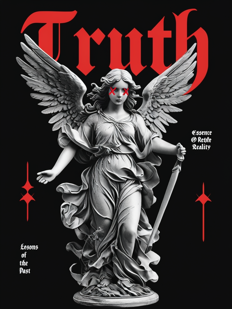 Grayscale Angel Statue with Red Gothic Highlights