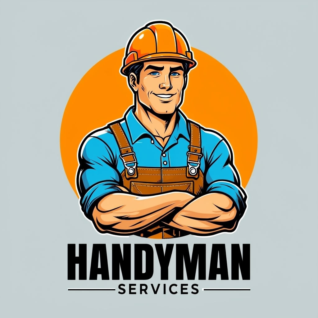 Cheerful Muscular Handyman Services Comic Style Logo