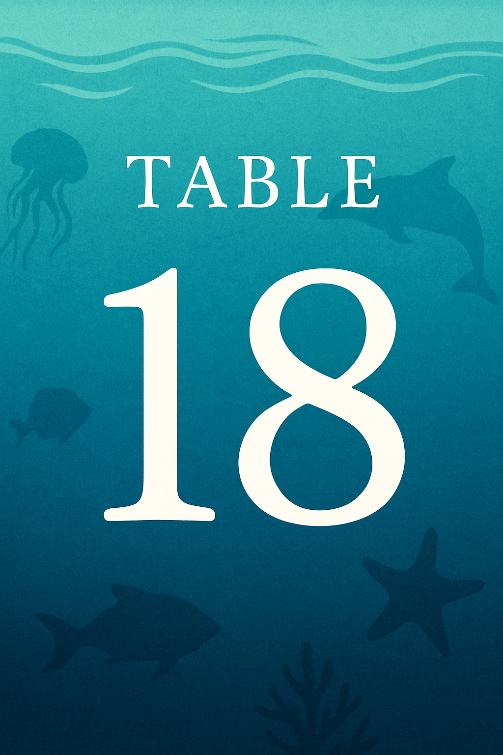 Underwater Themed Modern Table Number 18 Event Sign