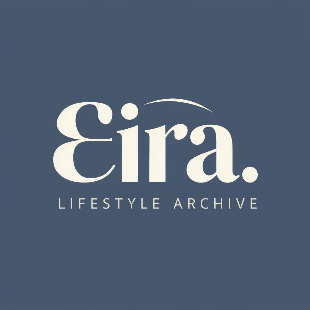 Elegant Eira Lifestyle Archive Logo Design on Slate Blue Background