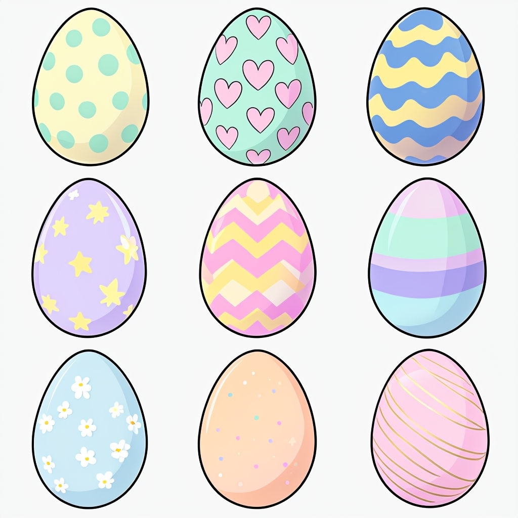 Pastel Easter Egg Patterns in a Cheerful 3x3 Grid Seamless Pattern