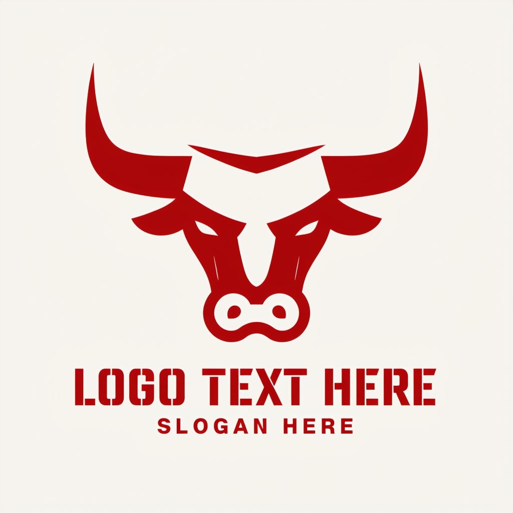 Minimalist Dark Red Bull's Head Logo Design with Text