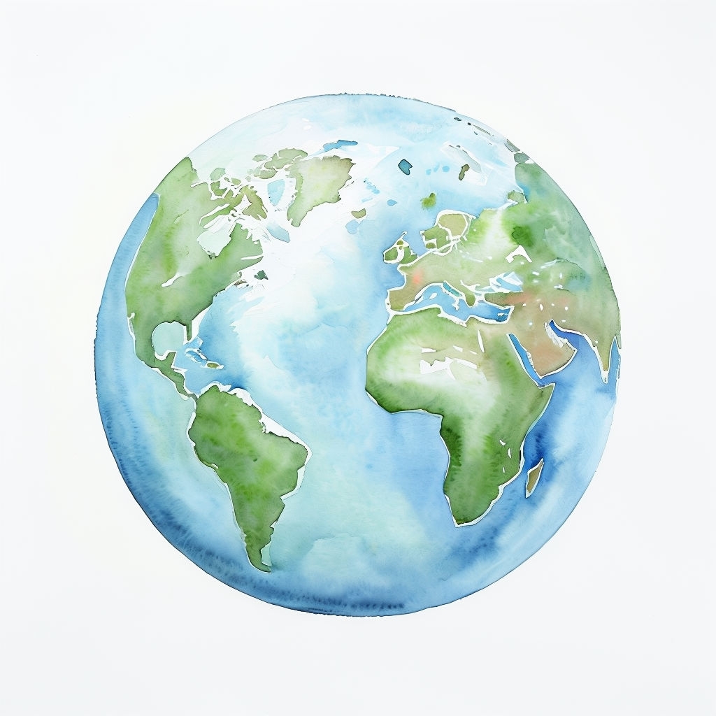 Watercolor Earth Globe with Soft Green Continent Sticker