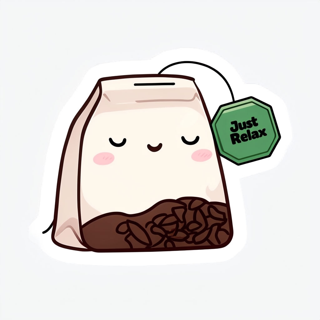 Charming Cartoon Tea Bags "Just Relax" Sticker Design