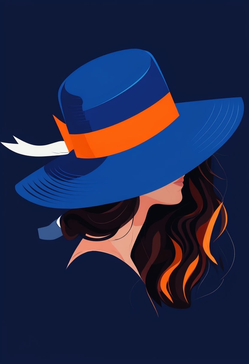 Elegant Blue Hat Minimalist Illustration with Orange Accents Mobile Wallpaper
