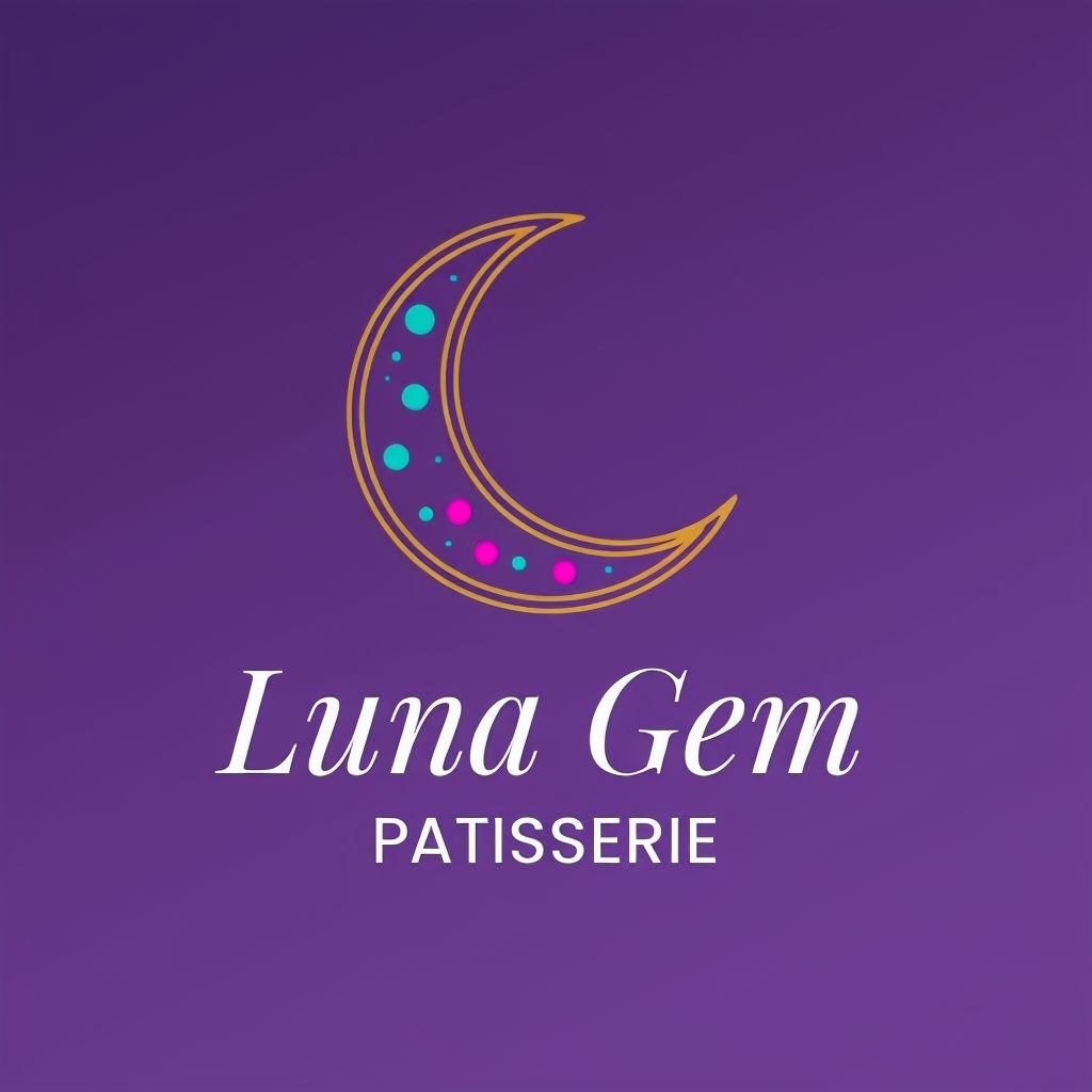 Elegant Luna Gem Patisserie Logo with Crescent Moon Design Logo