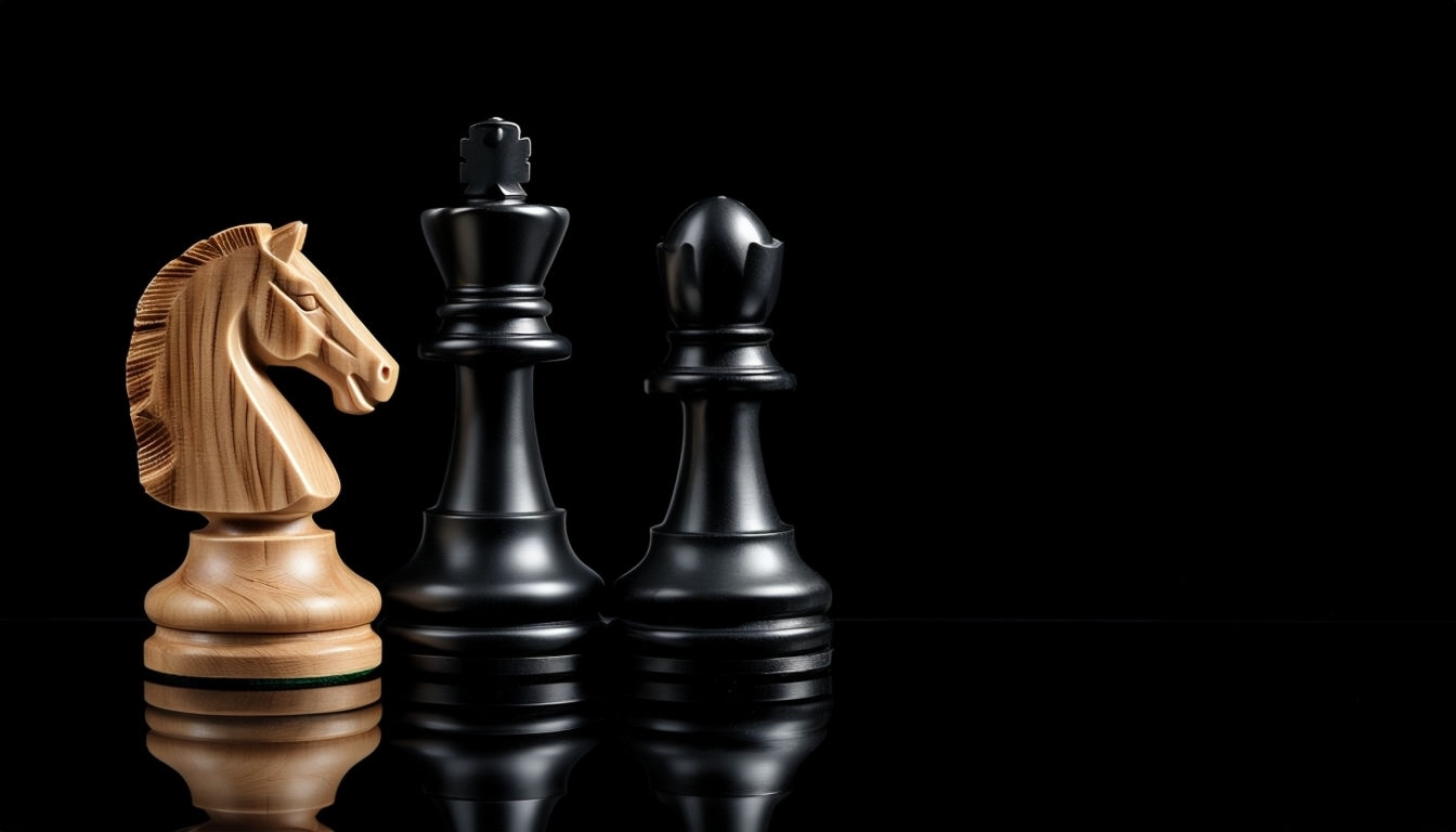 Elegant Minimalist Chess Pieces on Black Background Virtual Background