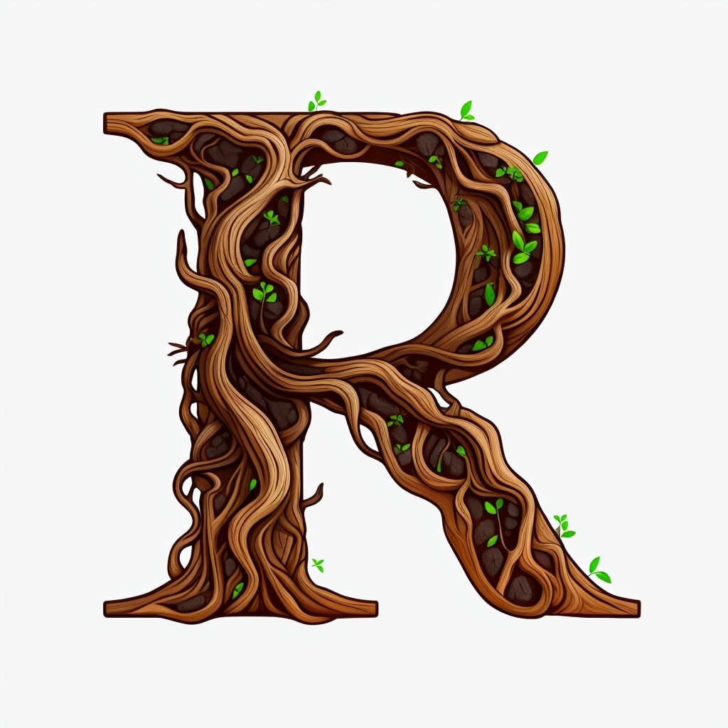 Intricate Earthy Letter R Monogram Design on White Background Monogram