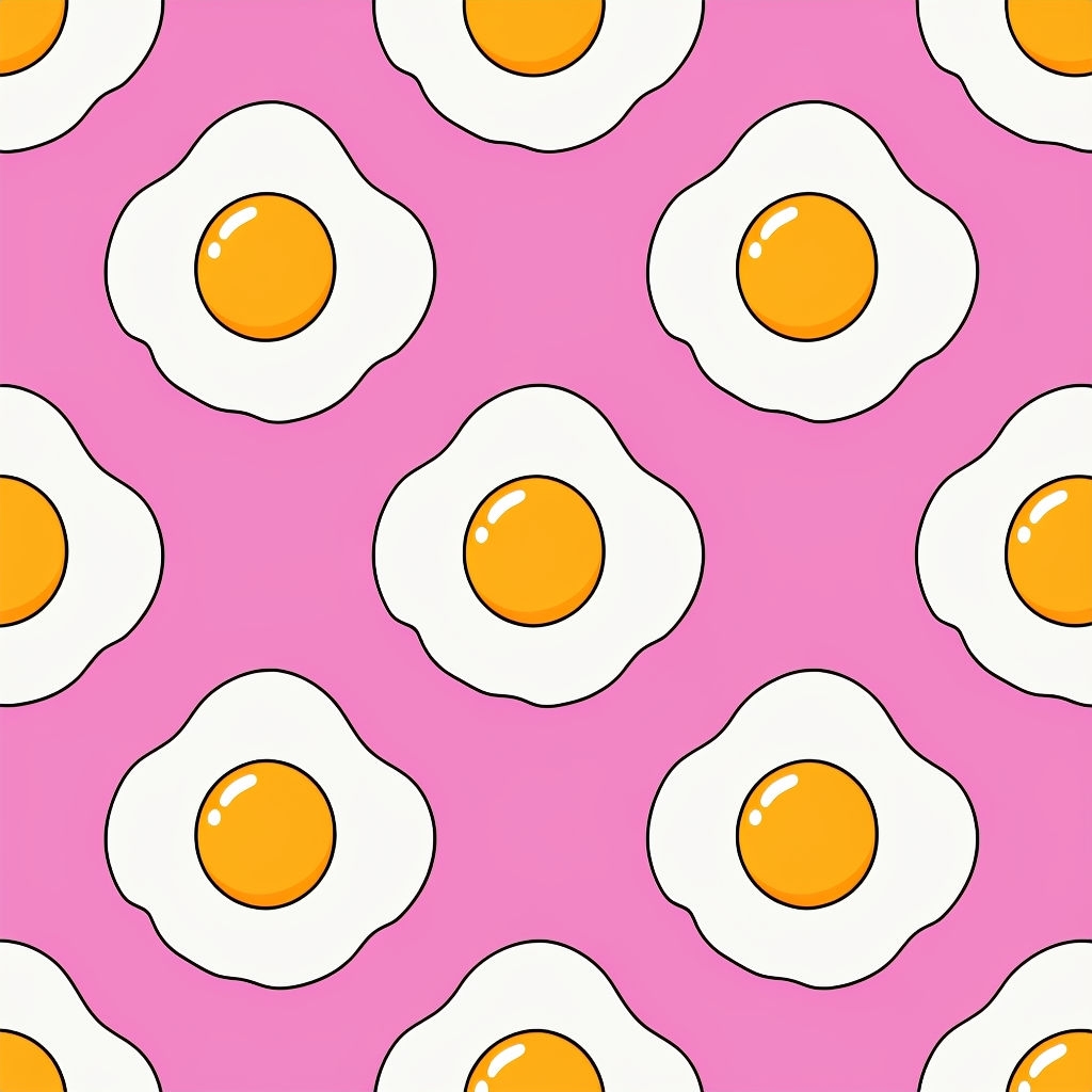 Cheerful Cartoon Sunny-Side-Up Eggs Pattern on Pink Background Seamless Pattern