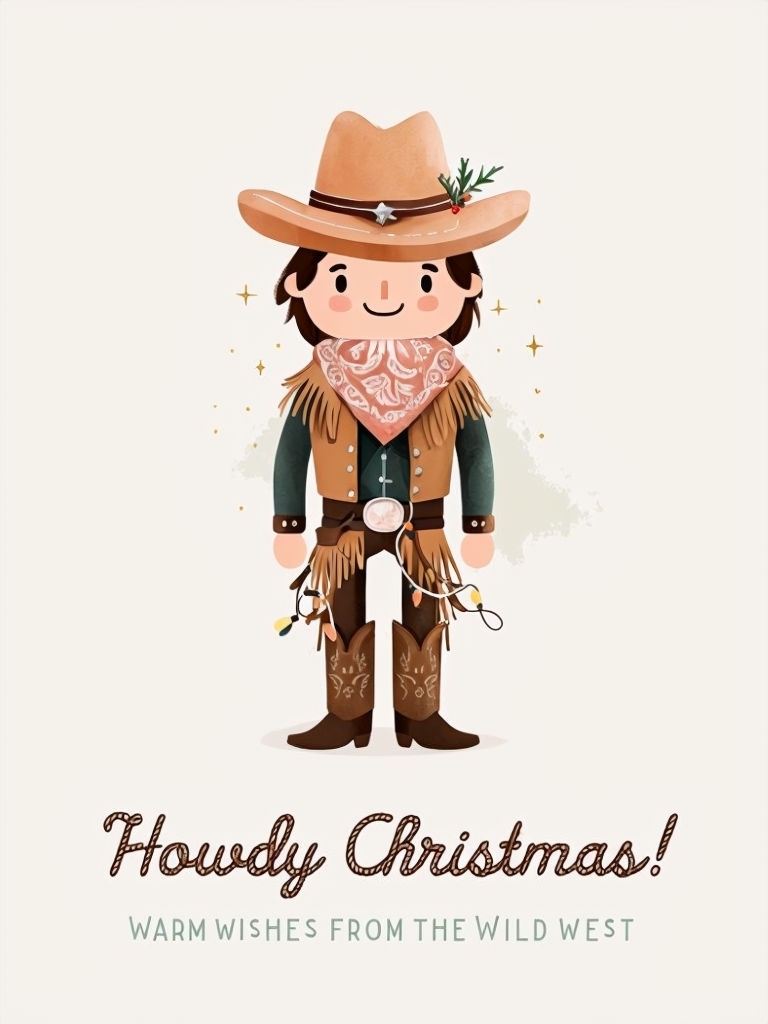 Stylized Cowboy Nutcracker Illustration for Festive Holiday Cards & Invites