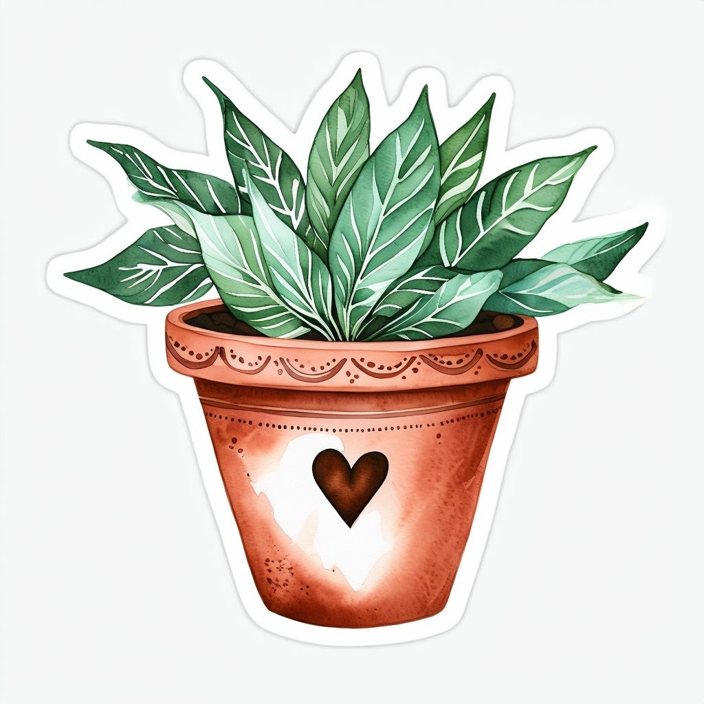 Charming Watercolor Terracotta Flower Pot Illustration Sticker