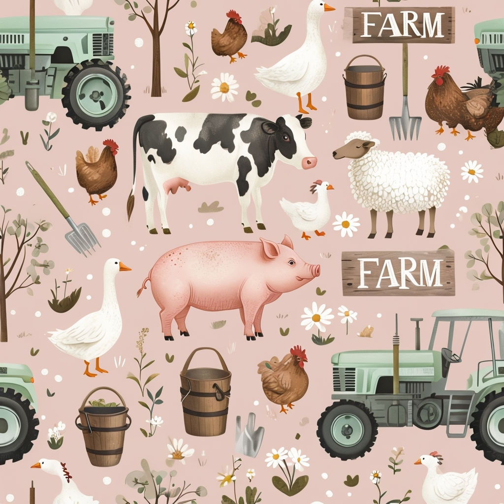  Farm Animals Seamless Pattern 