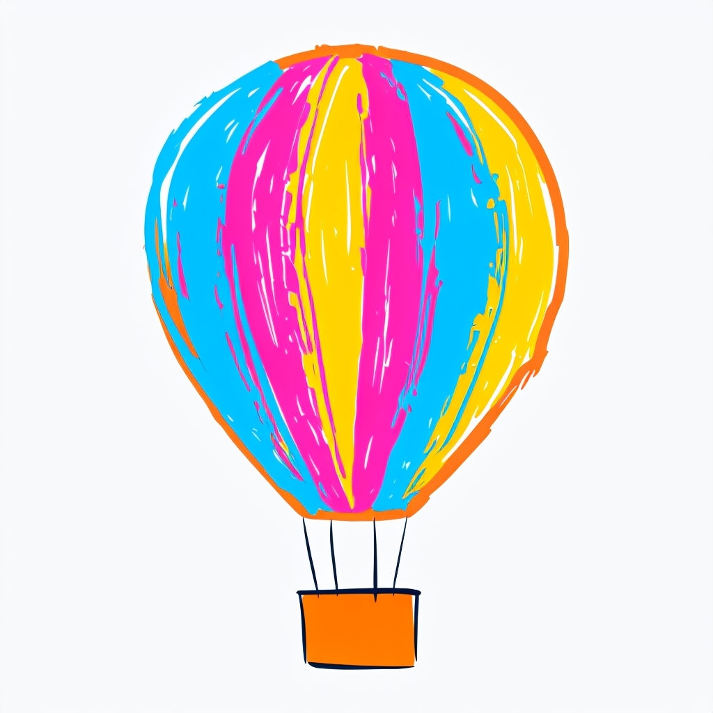 Colorful Whimsical Hot Air Balloon Childlike Drawing Sticker
