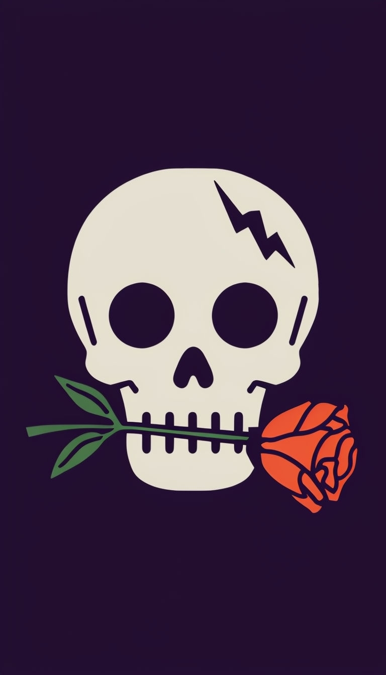 Minimalist Skull and Rose Digital Illustration Phone Case Cover