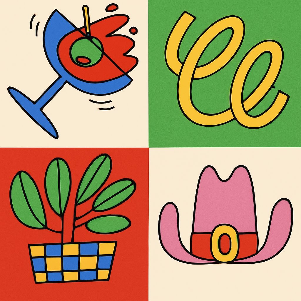 Vibrant Cartoon Cocktail and Cowboy Hat Pattern Design Seamless Pattern