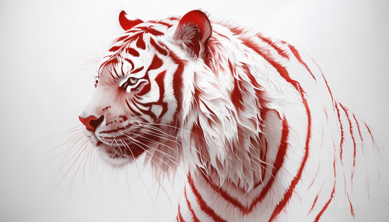 Striking Red and White Tiger Line Drawing Artwork Background Virtual Backgrounds
