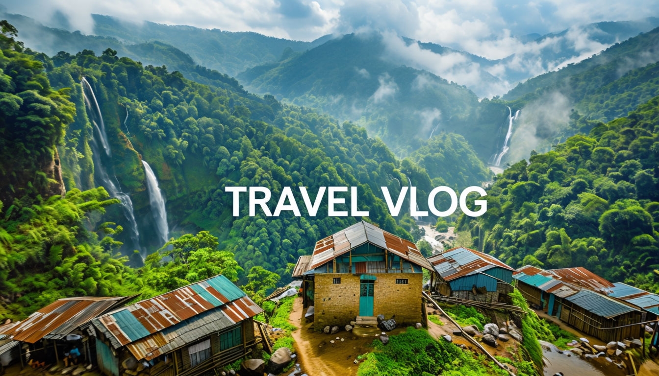 Breathtaking Aerial Meghalaya Landscape with Travel Vlog Text Social Media Post