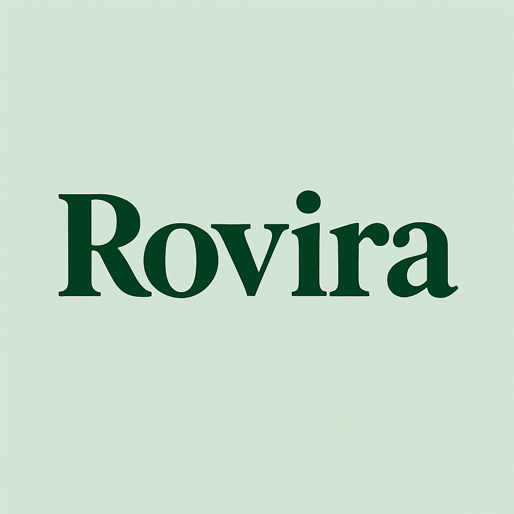 Modern Minimalist Rovira Logo Design on Mint Background