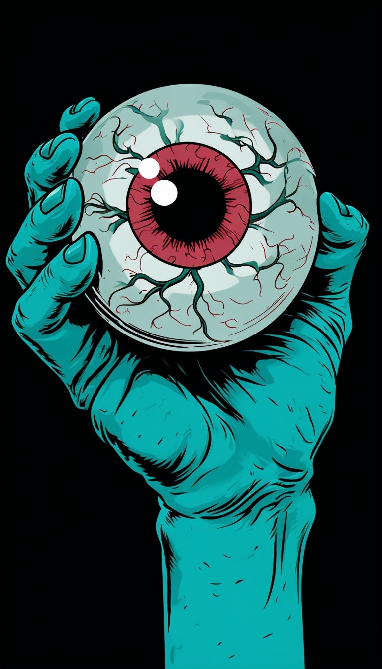 Surreal Horror Comic Style Hand Holding Eyeball Mobile Wallpaper