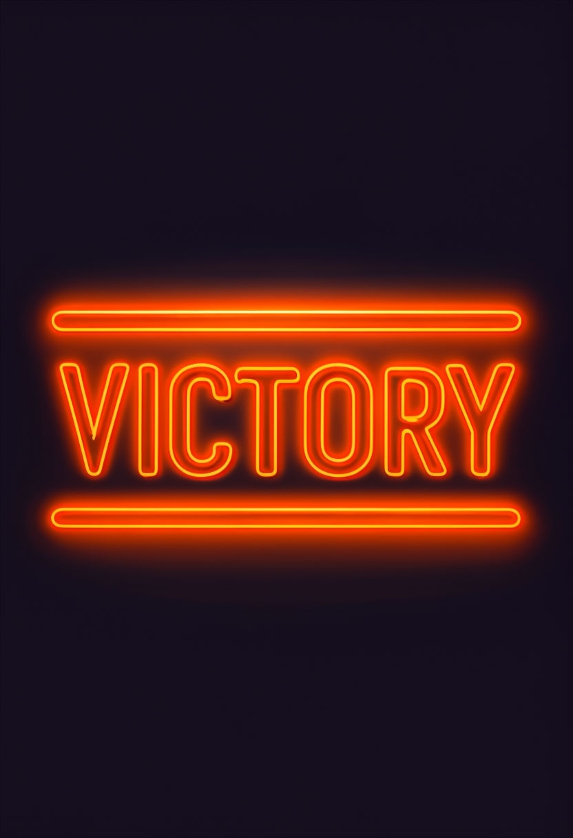 Vibrant Neon Victory Sign Illustration for Modern Poster