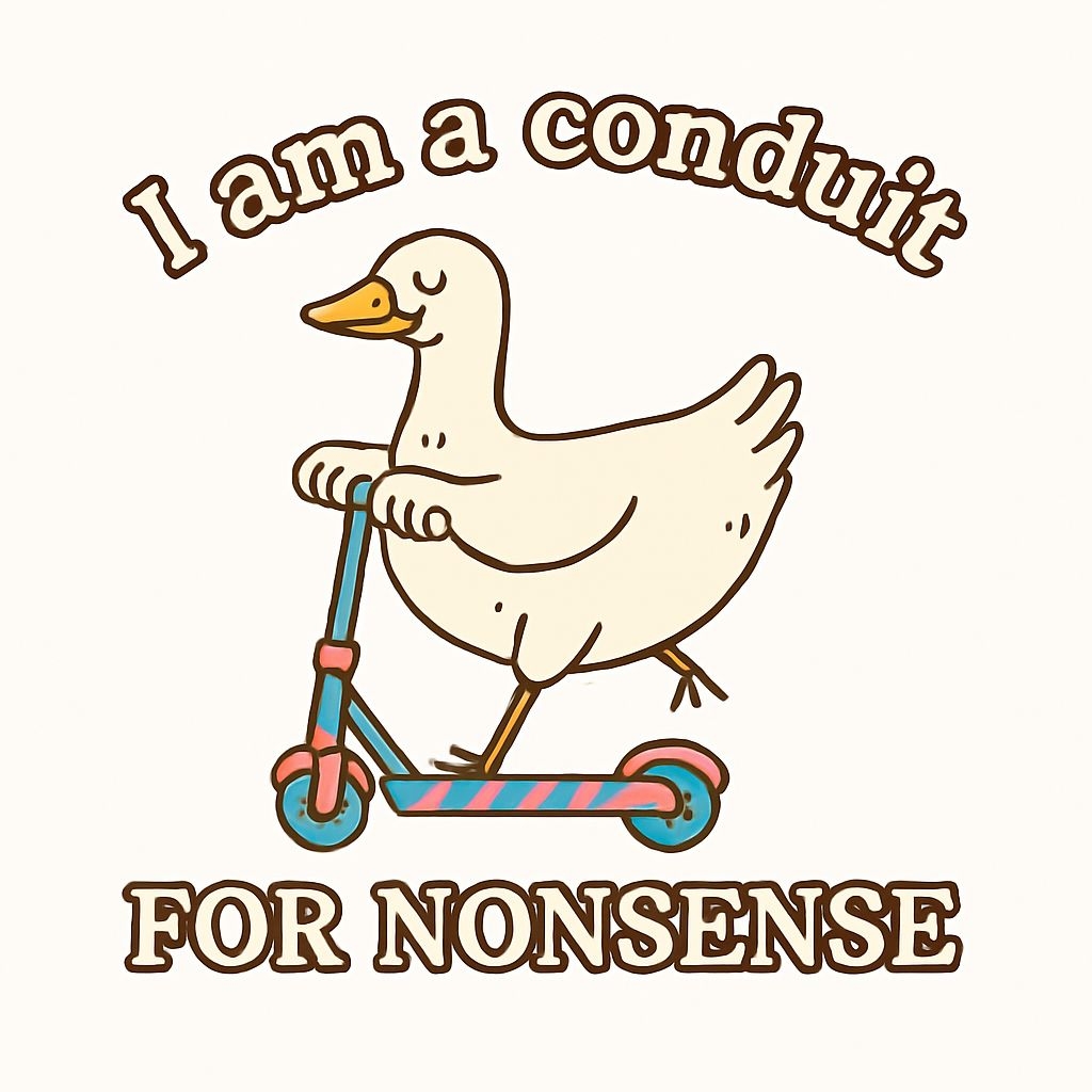 Whimsical Cartoon Duck on Scooter with Funny Text Sticker