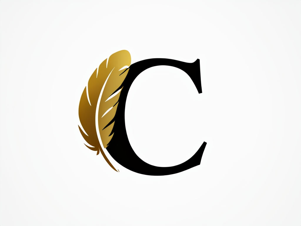 Elegant Minimalist Black C with Gold Feather Logo