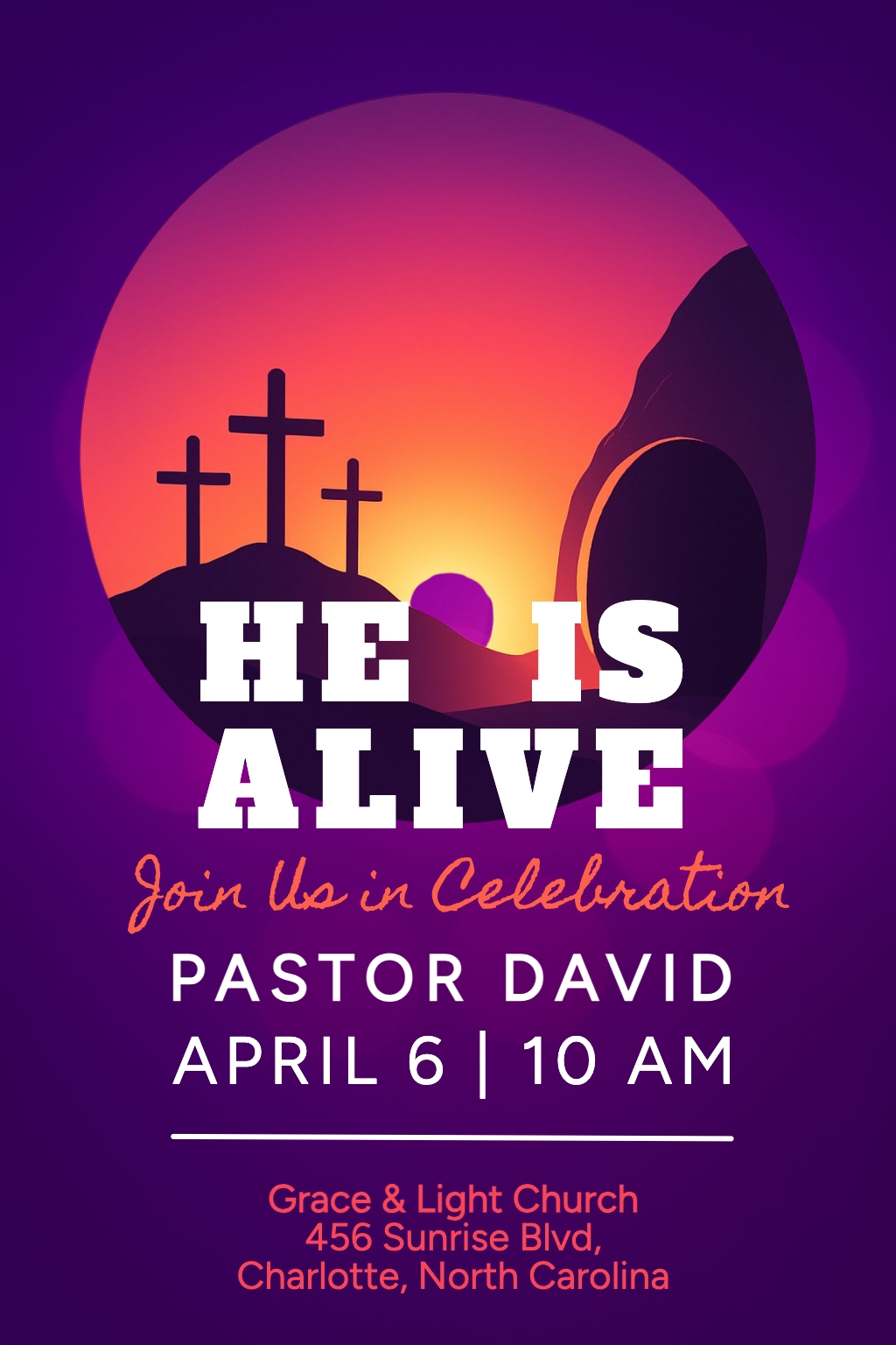 Vibrant Easter Celebration Poster with Sunset and Crosses Flyer