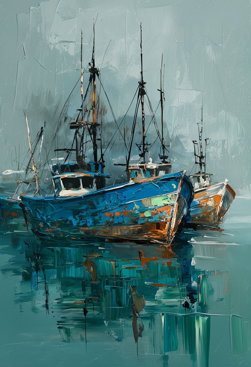 Abstract Fishing Boats Semi-Abstract Canvas Art Design
