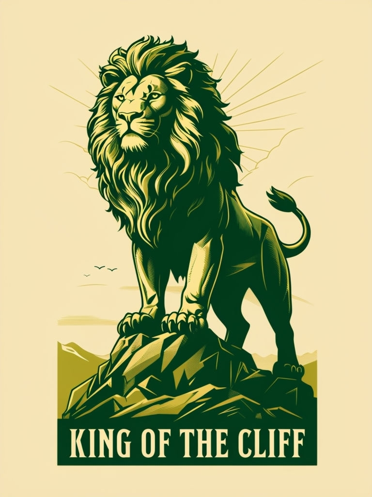 Majestic Lion on Rocky Cliff with King of the Cliff Text T-Shirt