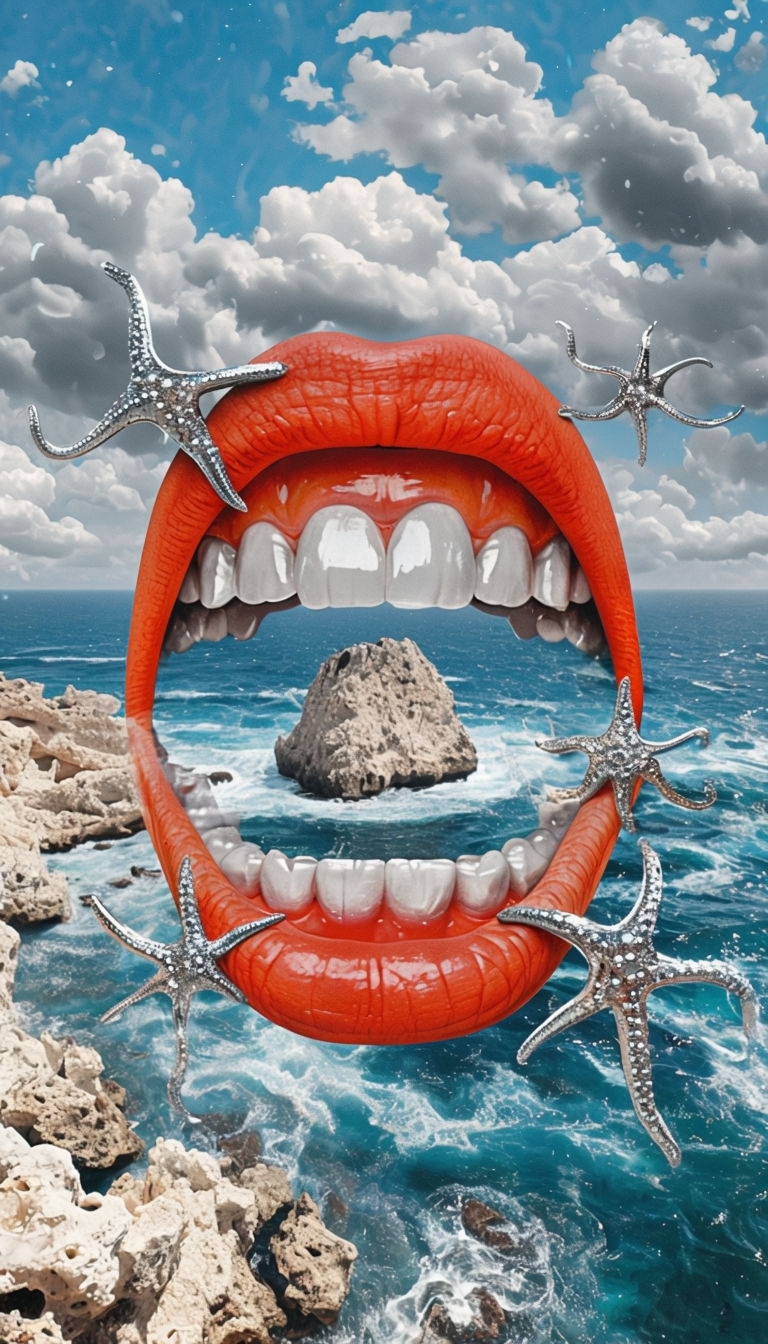 Surreal Open-Mouthed Coastal Scene Art for Phone Case Cover
