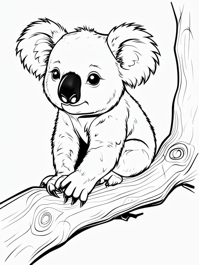 Cute Koala Bear Line Drawing for Coloring Book Pages