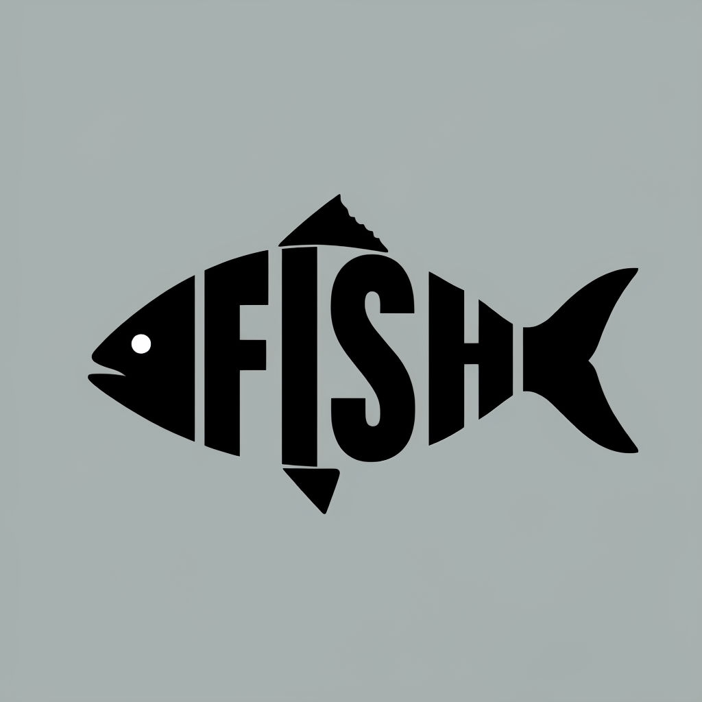 Minimalist Fish Typography Logo Design on Light Gray Background
